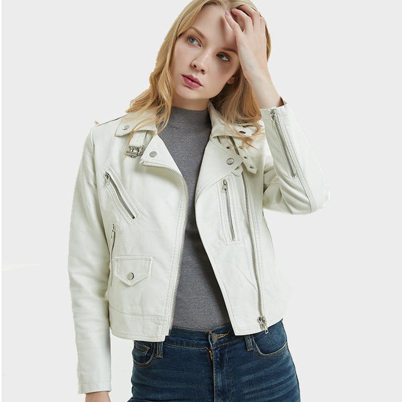 European And American Women's Short PU Motorcycle Jacket Pi-Mart