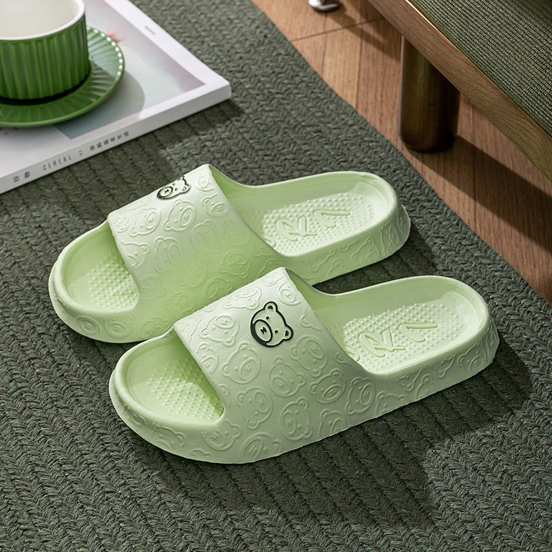 Cute Bear Slippers Indoor Non-slip Thick Soles Floor Bedroom Bathroom Slippers For Women Men Fashion House Shoes Summer Pi-Mart