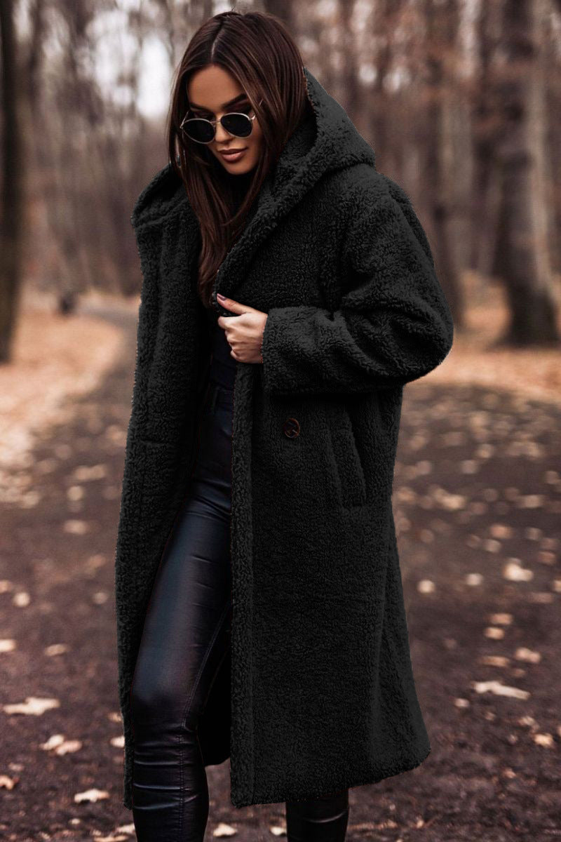 Autumn Winter Fashion Elegant Long Coat Woman Plush Warm Faux Fleece Coat Women Teddy Jacket Female Teddy Coat Outwear Ladies Pi-Mart