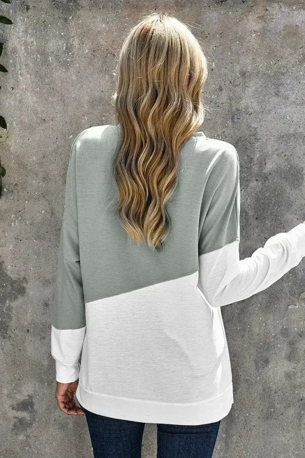 Gray White Patchwork Dropped Shoulder Sleeve Sweatshirt - SJB-DIAMOND ELITES