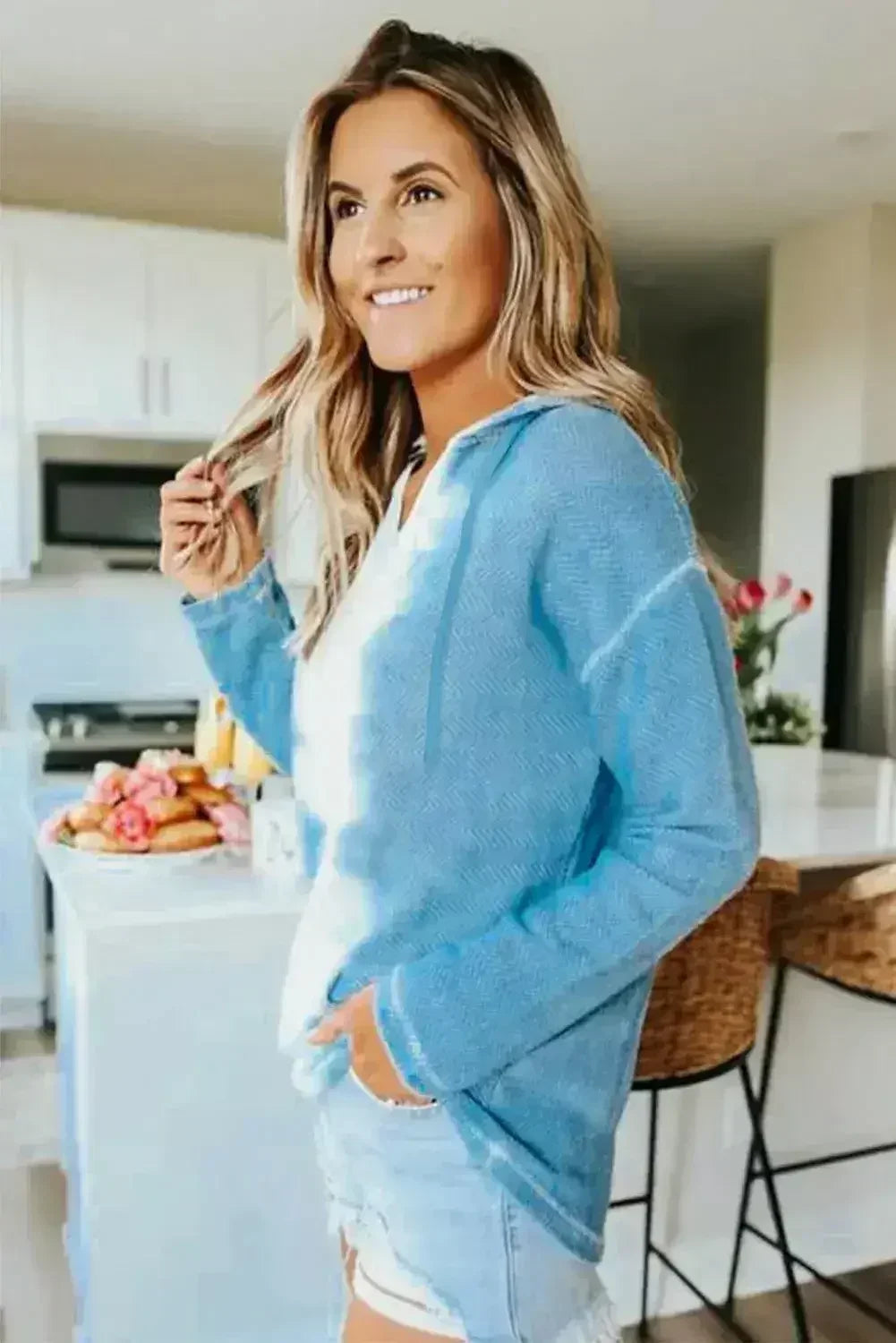 Casual Sky Blue White Tie Dye Hoodie - SJB-DIAMOND ELITES