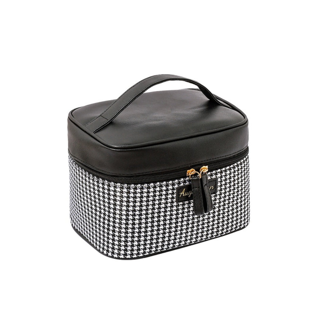 Multifunctional PU thousand bird grid cosmetic bag, portable cosmetic case, large capacity storage bag cosmetics, storage box, makeup bag with compartments, - SJB-DIAMOND ELITES