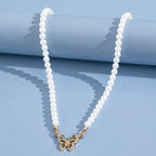 Rhinestone Butterfly Pendant Pearl Necklace Pi-Mart