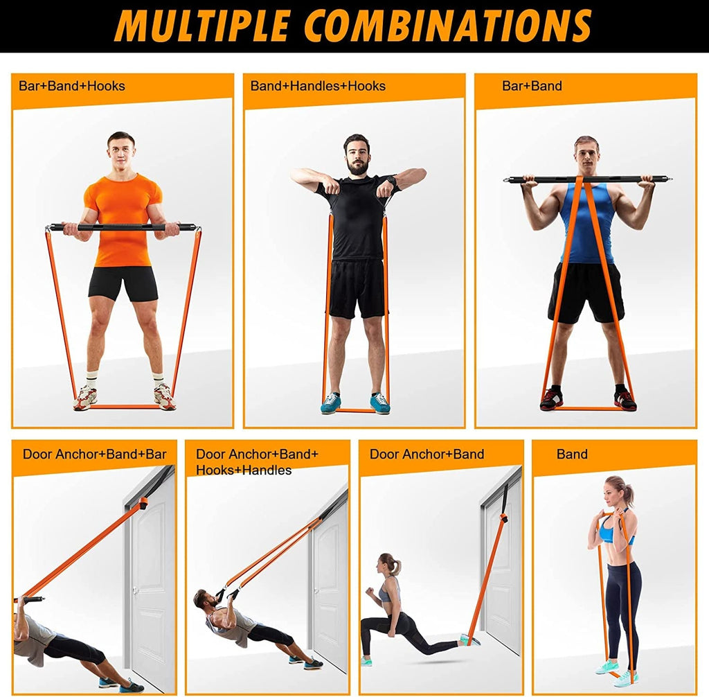 Resistance Band Bar Set Portable Full Body 500LBS Extra Heavy Home Gym - SJB-DIAMOND ELITES