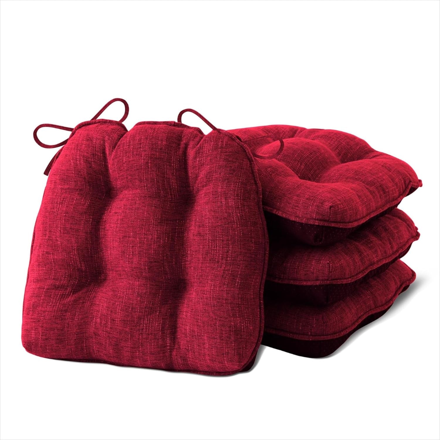 Chair Cushions for Dining Chairs Set of 4, Indoor Kitchen Chair Cushions with Ties and Non Slip Backing, Tufted Memory Foam Seat Cushions, Chair Pads 4 Pack, 15.5" X 15.5" X 4", Red Lootquake LLC