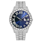 Steel Band Quartz Watch Full Diamond With Calendar