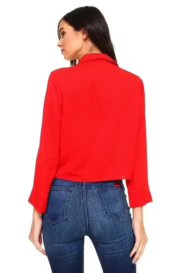 Solid Button Down Tie Front Blouse | Femstylo - SJB-DIAMOND ELITES