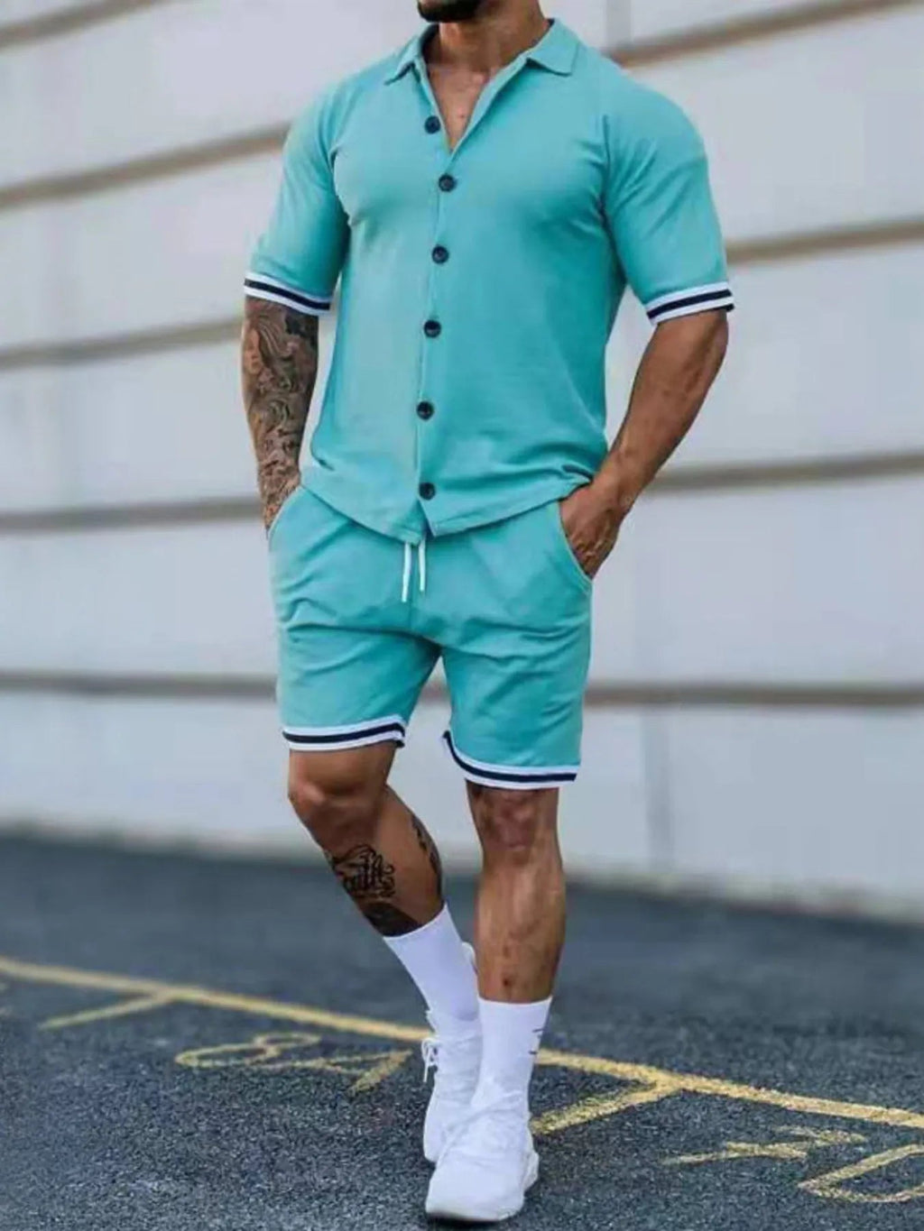Stripes & Fit: Men's Plus Size Button-Up Set THRIXINE