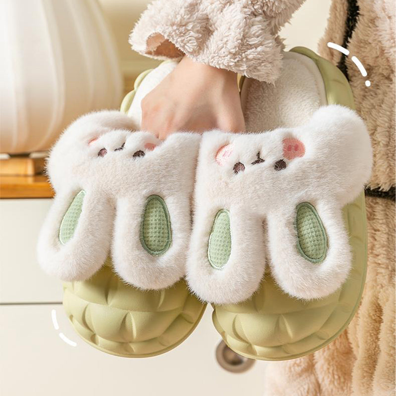 Cute Rabbit Shoes Winter Fuzzy Slippers Women Detachable Washable House Shoes Pi-Mart