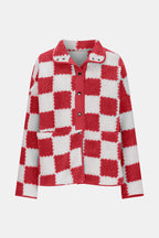 Elegant Checkered Snap Down Long Sleeve Teddy Jacket Soft & Warm Colorful Jacket Stevvex
