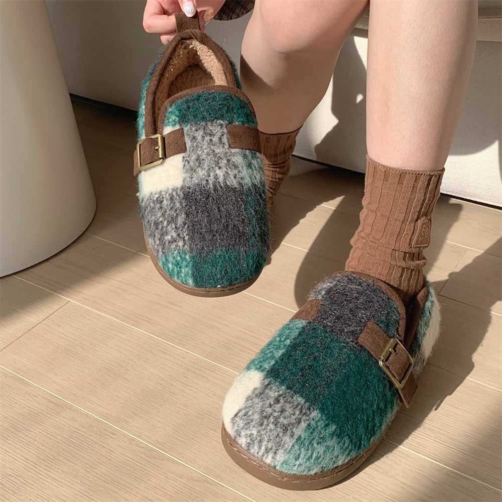 Women's Retro Plaid Cotton Slippers Pi-Mart