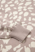 Gray Leopard Spots Pattern Ribbed Trim Drop Shoulder Sweater