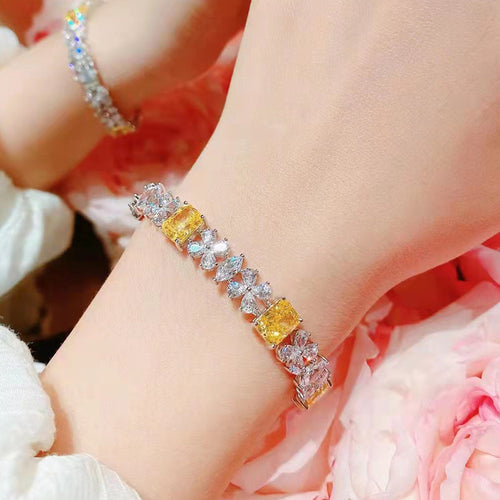 18K Yellow Gold Fancy Colored Diamond Flower Bracelet