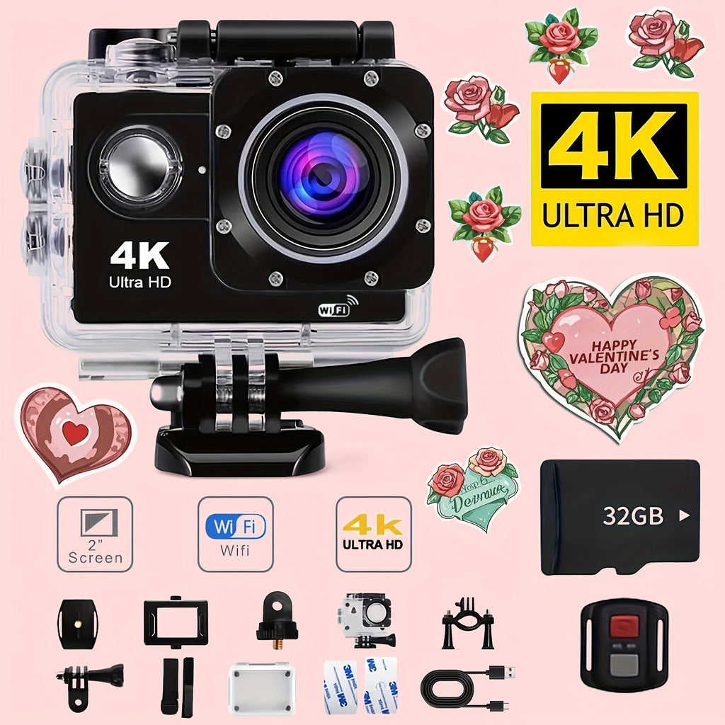 4K WIFI Action Camera: Unleash Your Visual Creativity with 170° Ultra-Wide Angle, Crisp 2" Display, And Ample 32GB Memory. Paired with A Remote Control Accessory Kit for Ultimate Convenience. Father's Day Gift, Capture And S Lootquake LLC