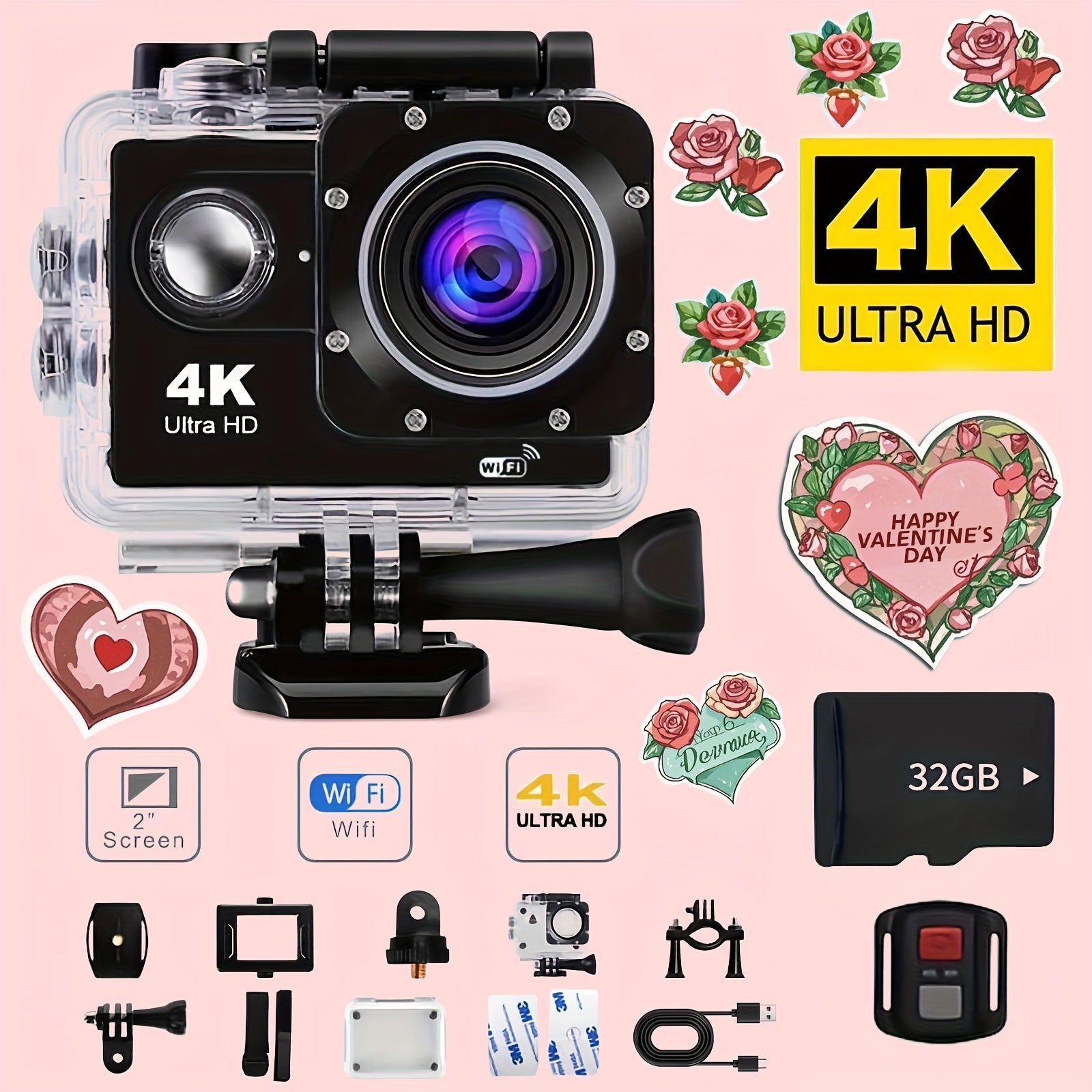 4K WIFI Action Camera: Unleash Your Visual Creativity with 170° Ultra-Wide Angle, Crisp 2" Display, And Ample 32GB Memory. Paired with A Remote Control Accessory Kit for Ultimate Convenience. Father's Day Gift, Capture And S Lootquake LLC