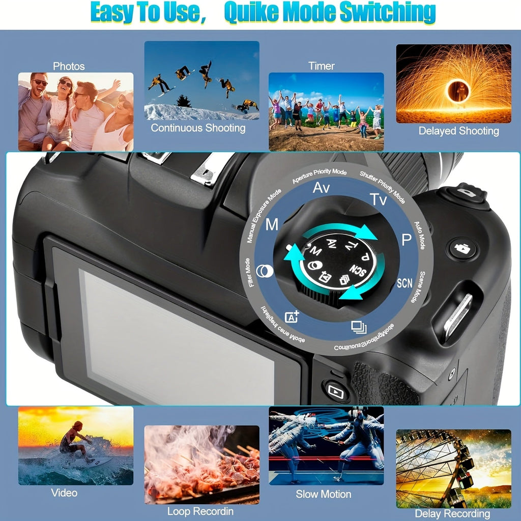 4K Photography Digital Camera - 12x Optical Zoom 72MP YouTube Vlogging Camera With 3" 180° Flip Screen, Auto Focus Compact Camera Lootquake LLC
