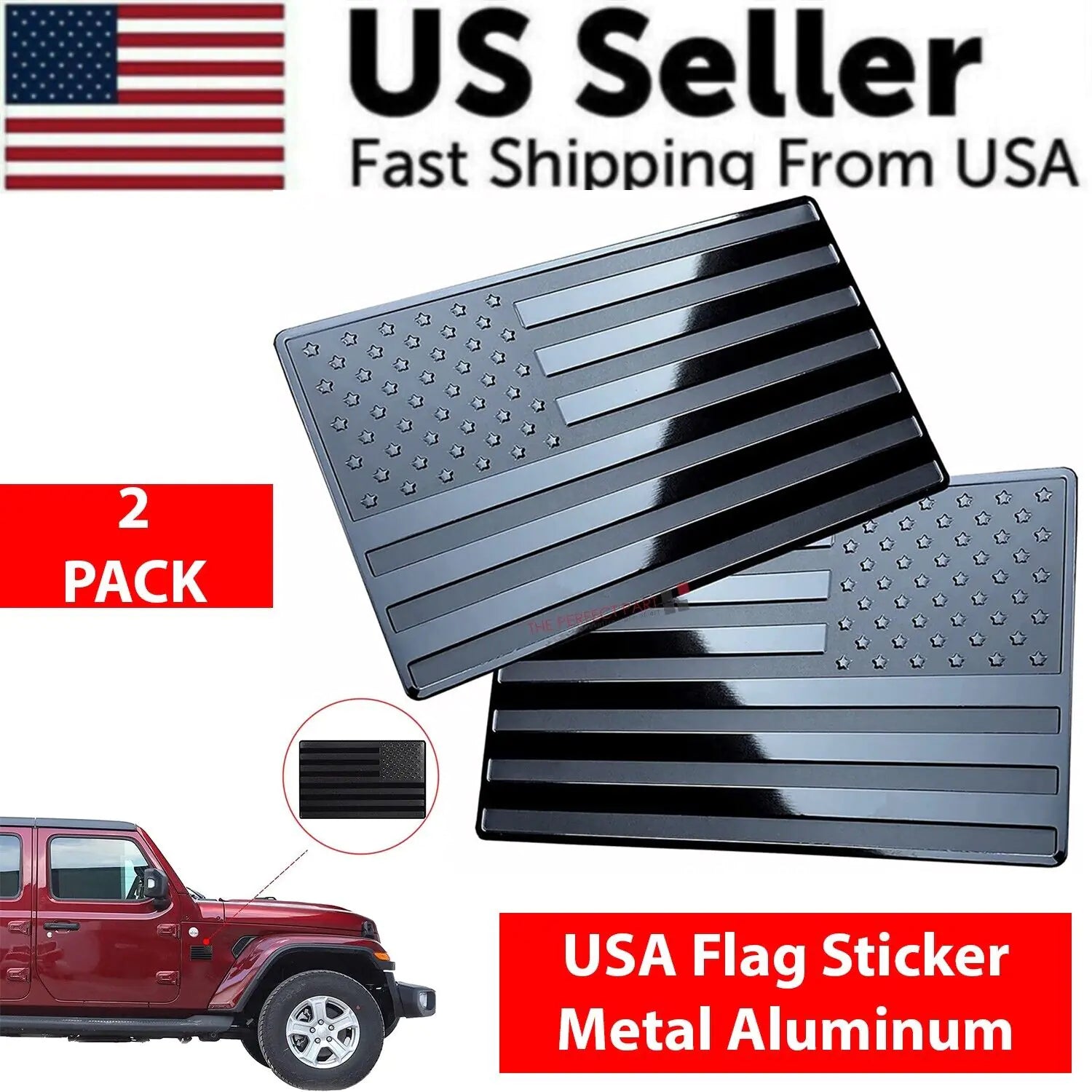 2PCS Metal USA Flag Sticker American Car Truck Decal Emblem Black Pi-Mart