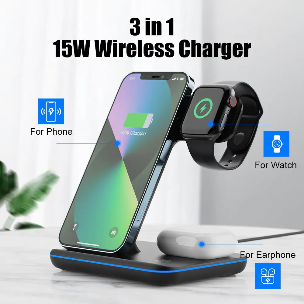 3 in 1 Wireless Charger 15W Pi-Mart