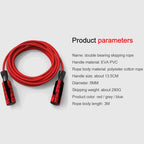 3M Jump Skipping Ropes Cable Adjustable Speed Plastic Thick Double-bearing Skipping Rope Sports Fitness Professional Jump Rope Workout Rope Adjustable Length For Cardio Endurance Training Fitness Stevvex