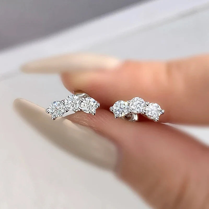 3mm Moissanite Diamond Stud Earrings 925 Sterling Silver 18K White Gold Plated BandsCo Straps
