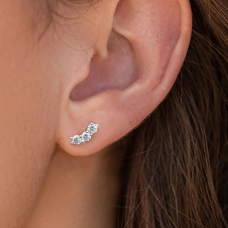 3mm Moissanite Diamond Stud Earrings 925 Sterling Silver 18K White Gold Plated BandsCo Straps