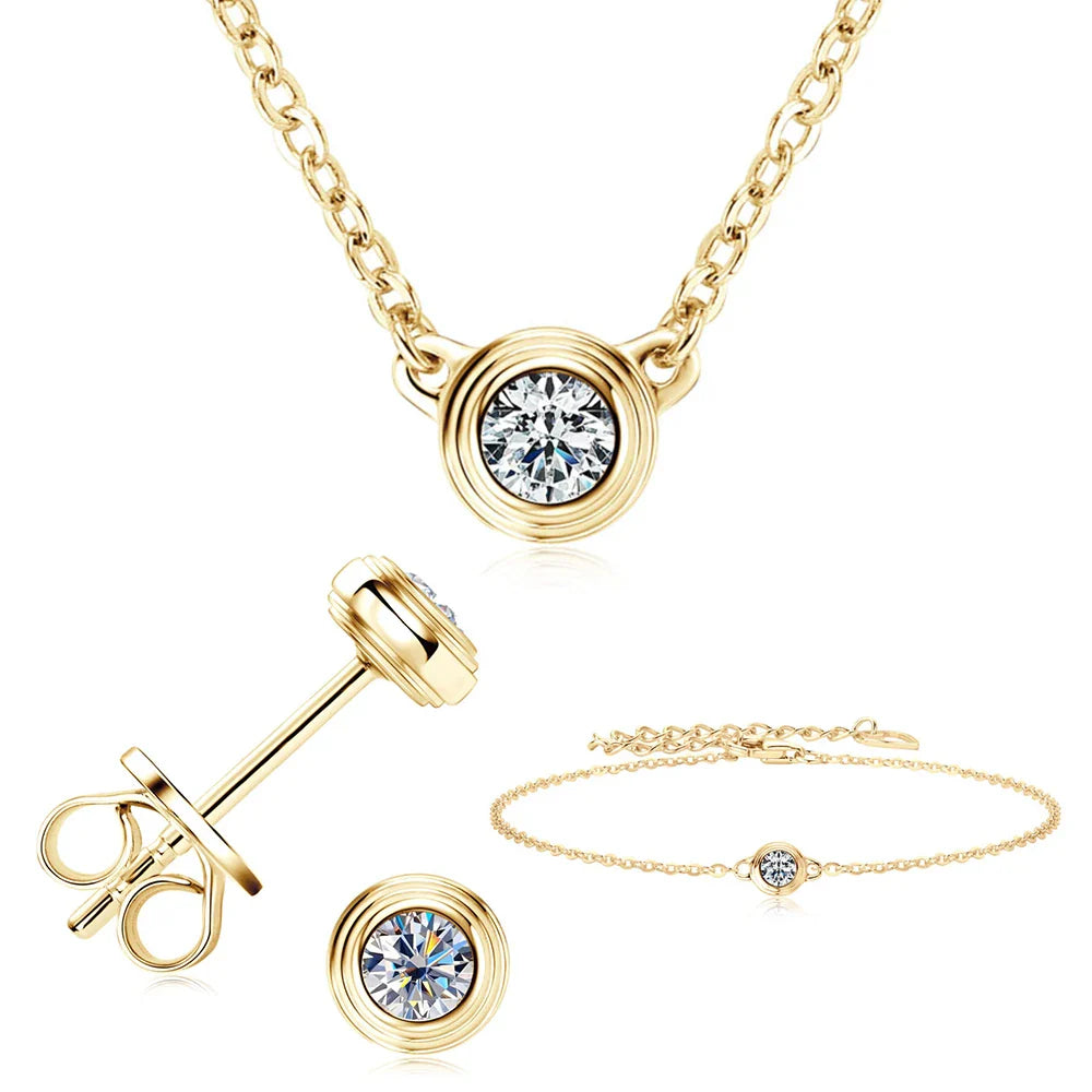 3mm Moissanite Jewelry Set 925 Sterling Silver Necklace Bracelet Stud Earrings BandsCo Straps
