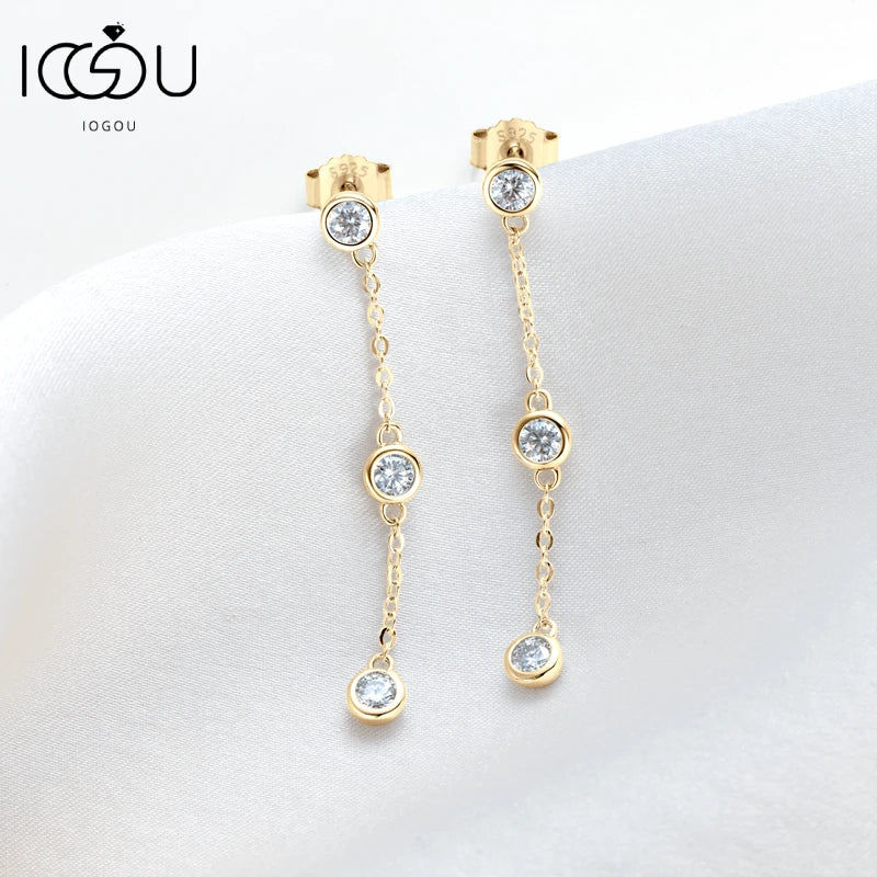 3mm VVS1 Moissanite Long Drop Tassel Earrings 925 Silver Bezel Set Dangle BandsCo Straps