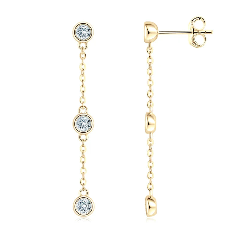 3mm VVS1 Moissanite Long Drop Tassel Earrings 925 Silver Bezel Set Dangle BandsCo Straps