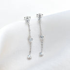 3mm VVS1 Moissanite Long Drop Tassel Earrings 925 Silver Bezel Set Dangle BandsCo Straps