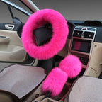 3PCS Fur Steering Wheel Cover Set Real Sheepskin Auto Plush Warm Fluffy Fuzzy Women Winter Fashion Wool Fur Soft Furry Steering Wheel Covers Blue Fluffy Handbrake Cover Gear Shift Cover Fuzz Warm Non-slip Car Decoration Car Accessories for Women Girl Stevvex