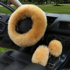3PCS Fur Steering Wheel Cover Set Real Sheepskin Auto Plush Warm Fluffy Fuzzy Women Winter Fashion Wool Fur Soft Furry Steering Wheel Covers Blue Fluffy Handbrake Cover Gear Shift Cover Fuzz Warm Non-slip Car Decoration Car Accessories for Women Girl Stevvex