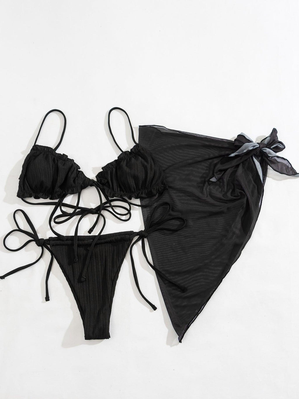 3PCS Ladies Split Swimwear Sets Women Swimsuit Women's Bikini Swimsuits Bikini Set With Wrap Skirt Underwire Swimwear Bathing Suit Chiffon Cover Up Bikini Ruffles Lace-up  Mesh Cover Ups Bikinis Set Stevvex