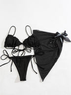 3PCS Ladies Split Swimwear Sets Women Swimsuit Women's Bikini Swimsuits Bikini Set With Wrap Skirt Underwire Swimwear Bathing Suit Chiffon Cover Up Bikini Ruffles Lace-up  Mesh Cover Ups Bikinis Set Stevvex