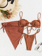 3PCS Ladies Split Swimwear Sets Women Swimsuit Women's Bikini Swimsuits Bikini Set With Wrap Skirt Underwire Swimwear Bathing Suit Chiffon Cover Up Bikini Ruffles Lace-up  Mesh Cover Ups Bikinis Set Stevvex