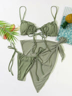 3PCS Ladies Split Swimwear Sets Women Swimsuit Women's Bikini Swimsuits Bikini Set With Wrap Skirt Underwire Swimwear Bathing Suit Chiffon Cover Up Bikini Ruffles Lace-up  Mesh Cover Ups Bikinis Set Stevvex
