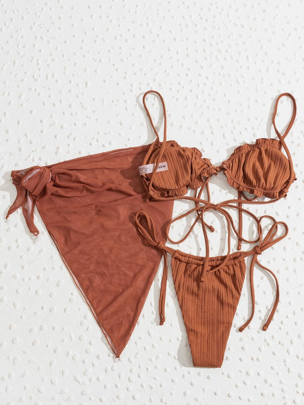 3PCS Ladies Split Swimwear Sets Women Swimsuit Women's Bikini Swimsuits Bikini Set With Wrap Skirt Underwire Swimwear Bathing Suit Chiffon Cover Up Bikini Ruffles Lace-up  Mesh Cover Ups Bikinis Set Stevvex
