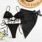 3PCS Ladies Split Swimwear Sets Women Swimsuit Women's Bikini Swimsuits Bikini Set With Wrap Skirt Underwire Swimwear Bathing Suit Chiffon Cover Up Bikini Ruffles Lace-up  Mesh Cover Ups Bikinis Set Stevvex