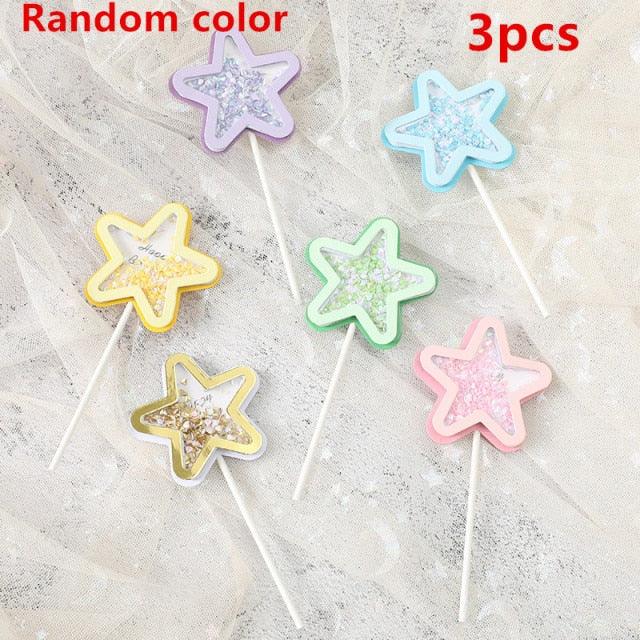 3PCS Love Happy Birthday Cake Toppers Star Cupcake Toppers Cake Decorations Glitter Star Cupcake Picks White Cloud Toothpicks for Baby Shower Stars Cupcake Topper Flags For Wedding Kids Birthday Party Supplies Cake Decoration Stevvex