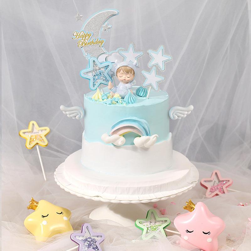 3PCS Love Happy Birthday Cake Toppers Star Cupcake Toppers Cake Decorations Glitter Star Cupcake Picks White Cloud Toothpicks for Baby Shower Stars Cupcake Topper Flags For Wedding Kids Birthday Party Supplies Cake Decoration Stevvex