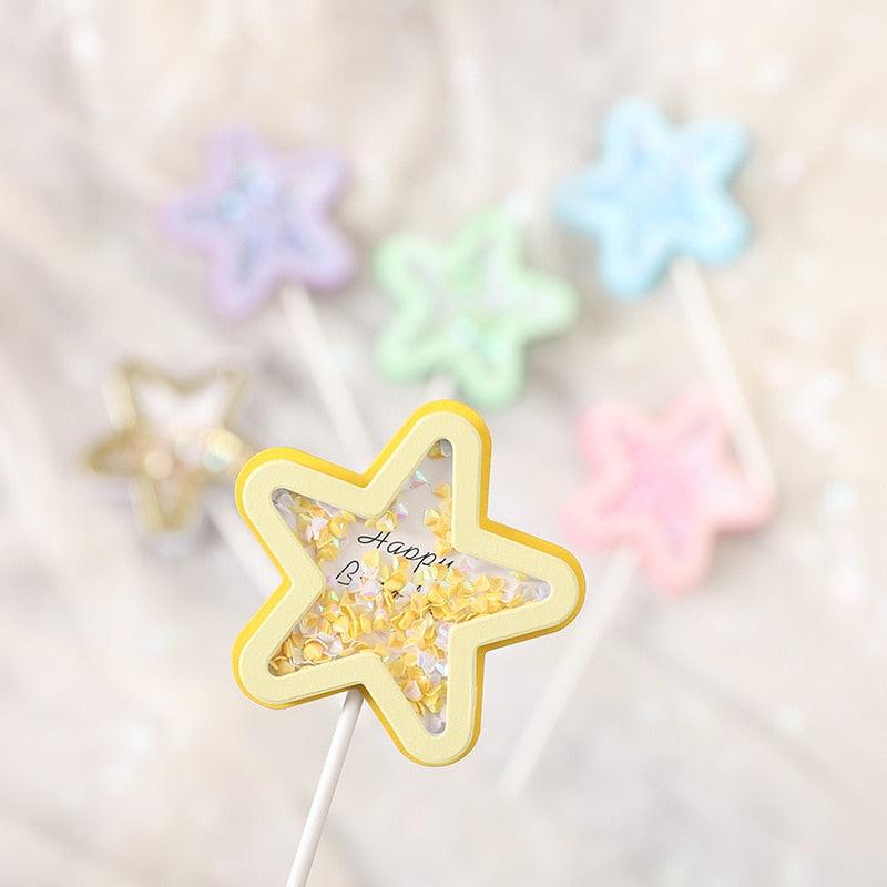 3PCS Love Happy Birthday Cake Toppers Star Cupcake Toppers Cake Decorations Glitter Star Cupcake Picks White Cloud Toothpicks for Baby Shower Stars Cupcake Topper Flags For Wedding Kids Birthday Party Supplies Cake Decoration Stevvex