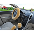 3Pcs Set Winter Fashion Wool Fur Soft Furry Car Steering Wheel Covers 16 Colors Winter Universal Hand Brake Gear Cover  Car Accessories