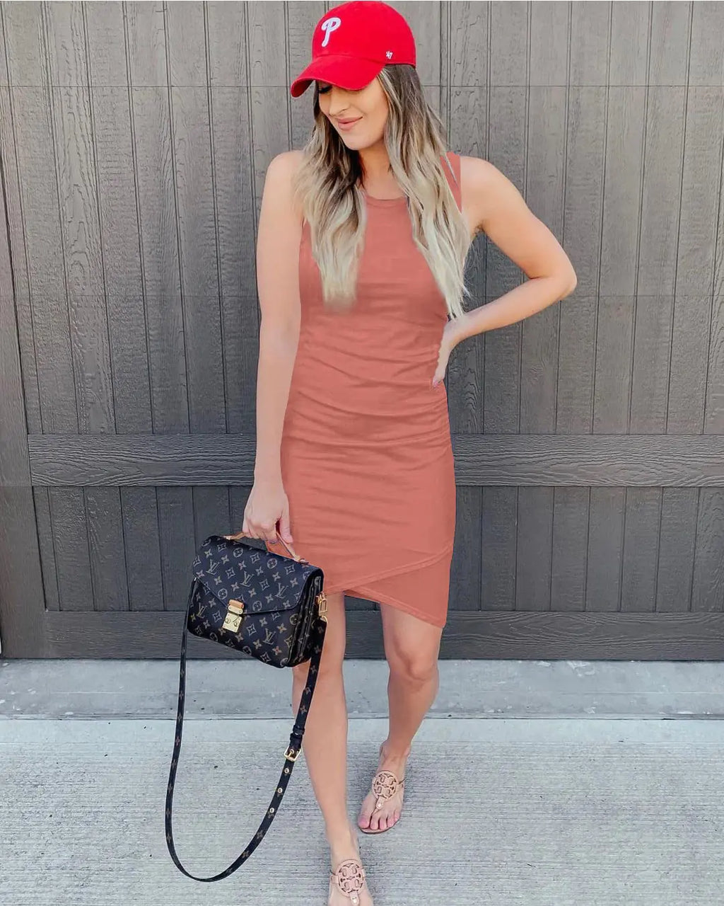 BTFBM Women 2024 Summer Sleeveless Tank Dresses Crew Neck Slim Fit Short Casual Ruched Bodycon Party Club Mini Dress Pink Small Pi-Mart