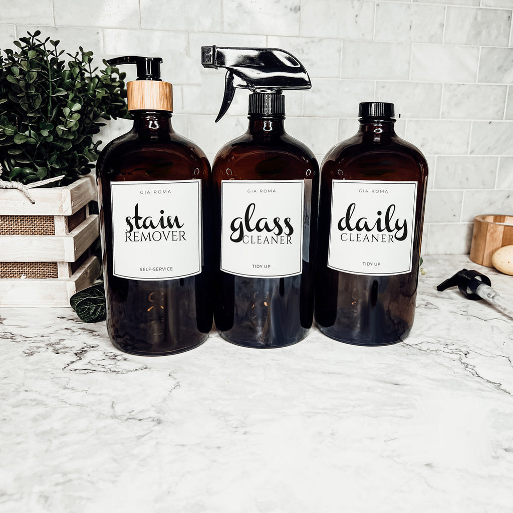 32 Oz Amber Glass Reusable Dispenser Bottle For Soap Laundry Mouthwash Refillable Pump Included BandsCo Straps