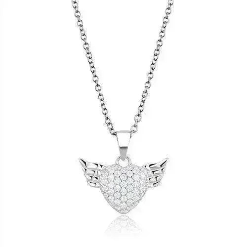 3W1378 - Rhodium 925 Sterling Silver Chain Pendant with AAA Grade CZ