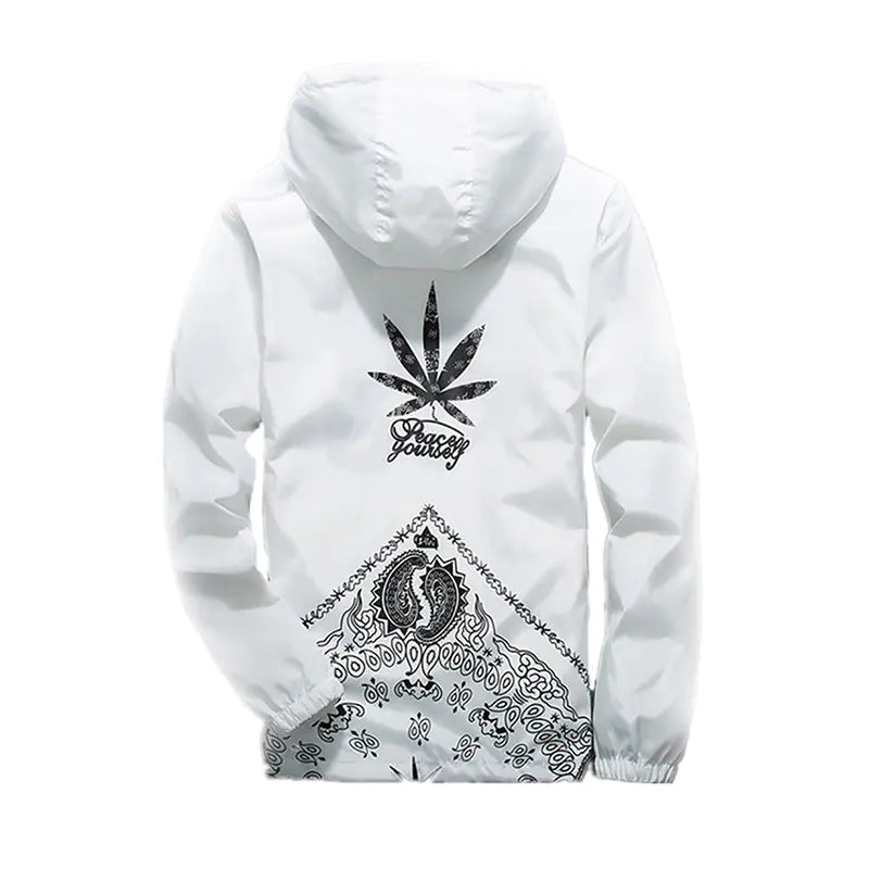 Hooded Jacket with Harajuku Leaf Print for Couples Pi-Mart