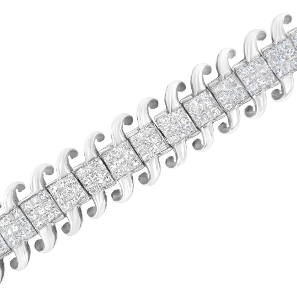 14K White Gold 5.0 Cttw Princess Cut Diamond 7" Invisible Set Wavy S-Link Tennis Bracelet (G-H Color, SI1-SI2 Clarity) Lootquake LLC