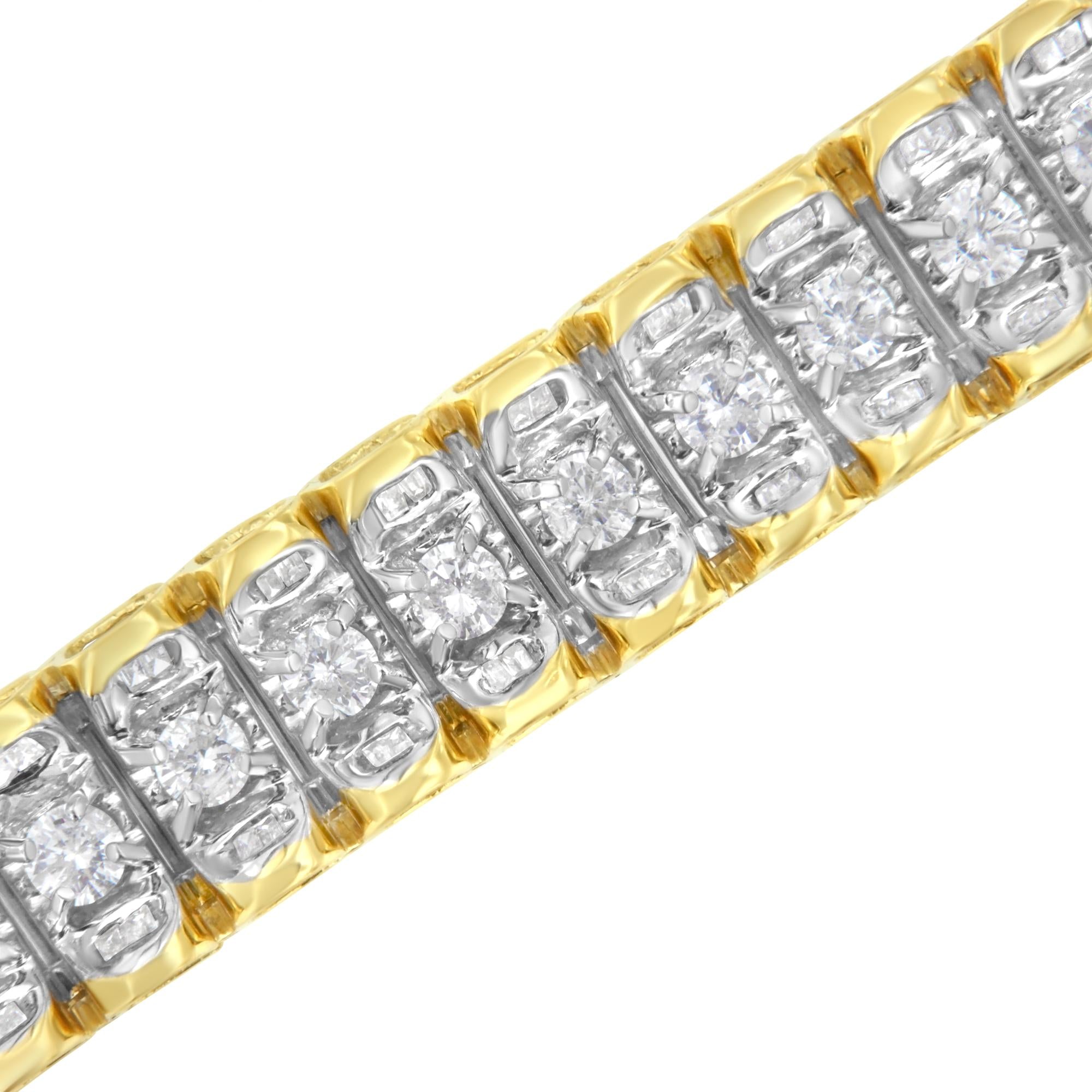 14K Yellow and White Gold 5.0 Cttw Round & Baguette Cut Diamond 7" Reflective Tennis Bracelet (H-I Color, I1-I2 Clarity) Lootquake LLC