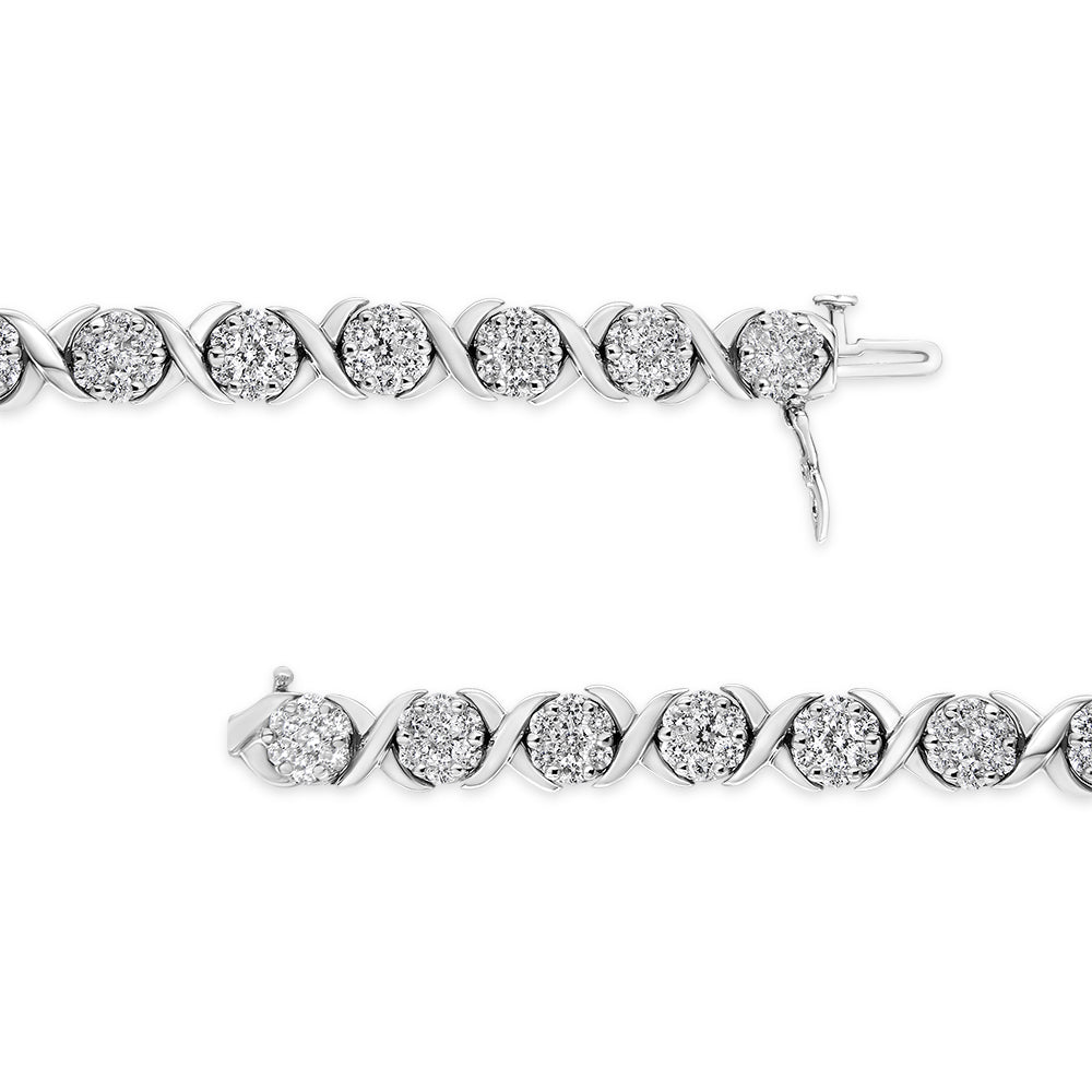 14K White Gold 6-1/3 Cttw Round Brilliant-Cut Diamond Round Cluster & X-Link 7" Tennis Bracelet (I-J Color, SI2-I1 Clarity) Lootquake LLC