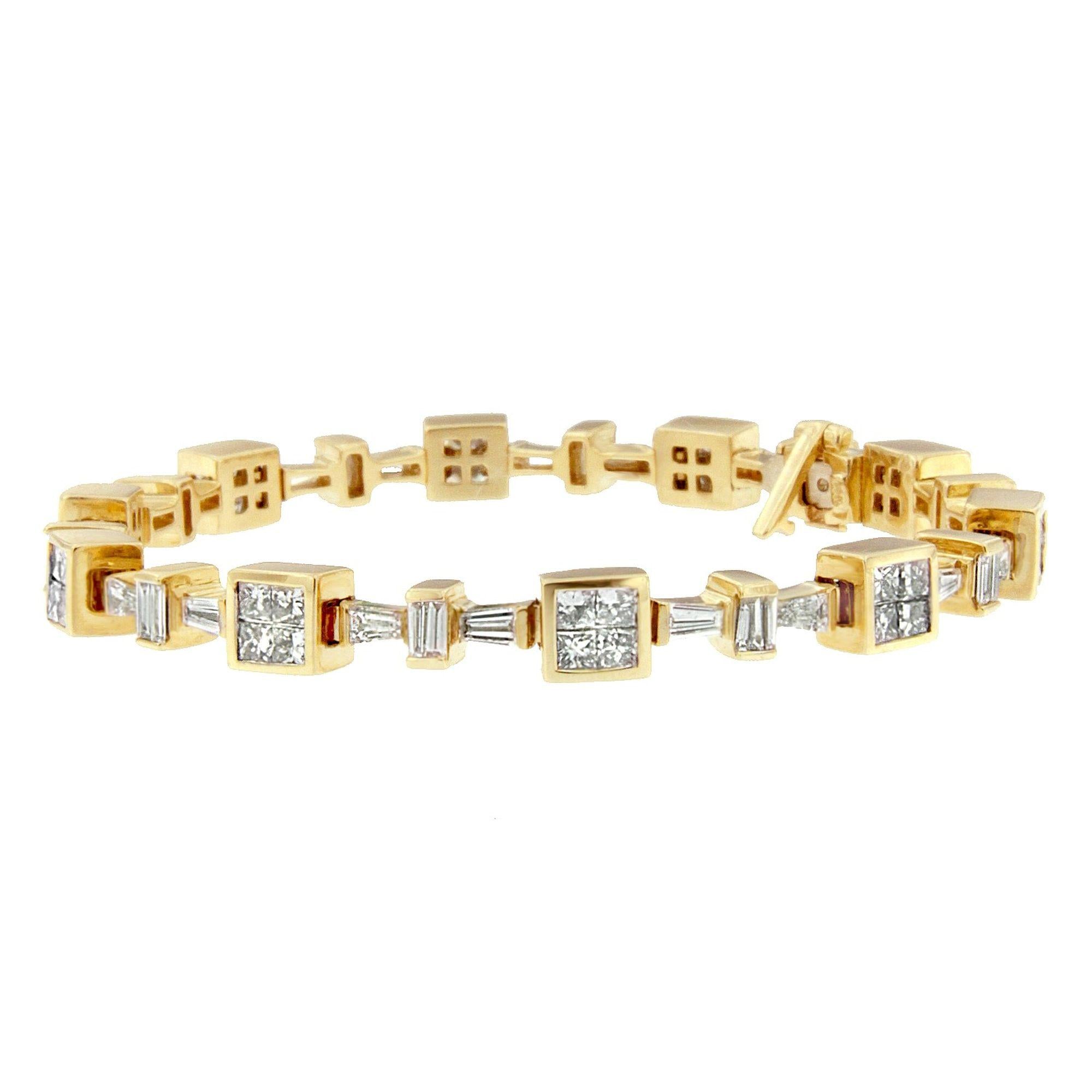 14K Yellow Gold 6 3/4 Cttw Princess and Baguette-Cut Diamond Tennis Bracelet (H-I Color, VS2-SI1 Clarity) - Size 7 Lootquake LLC