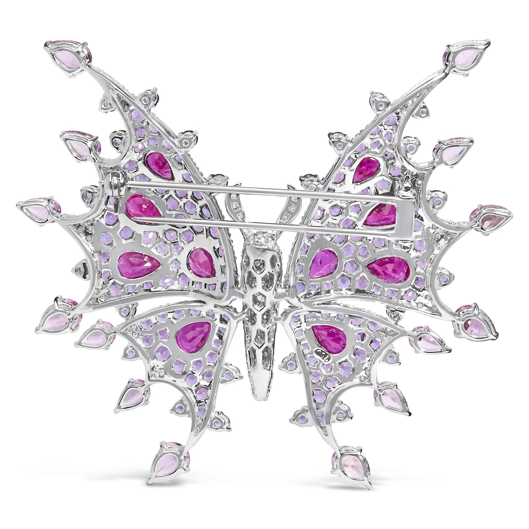 18K White Gold 1.00 Cttw Diamond, Ruby  Sapphire, and Amethyst Mixed Gemstone Butterfly Brooch Pin (G-H Color, VS1-VS2 Clarity) Lootquake LLC